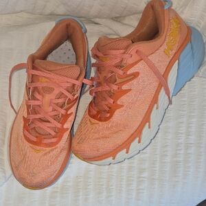 Hoka Women's Coral and Light Blue Athletic Shoes